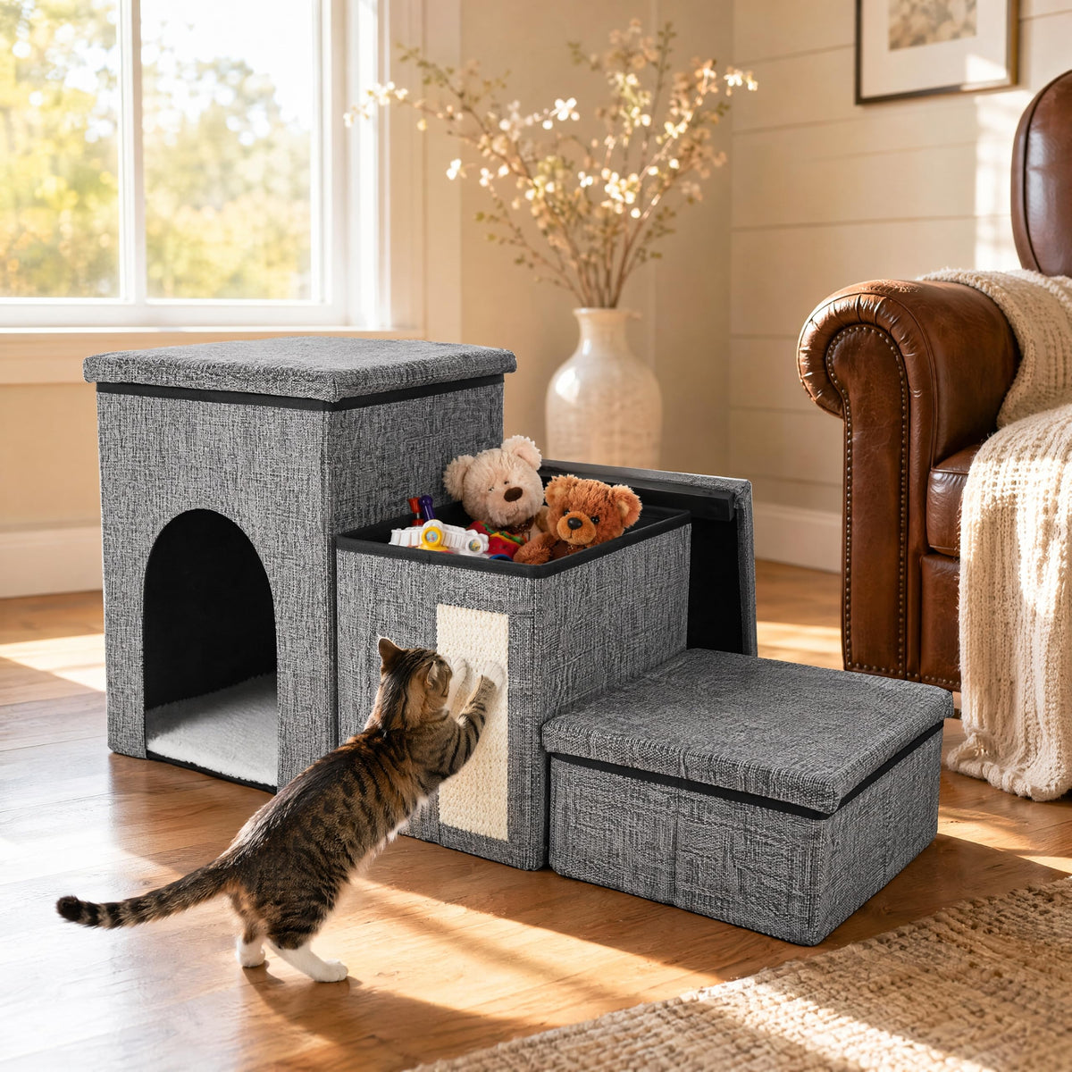 3 Tiers Foldable Dog Stairs with Storage M487163