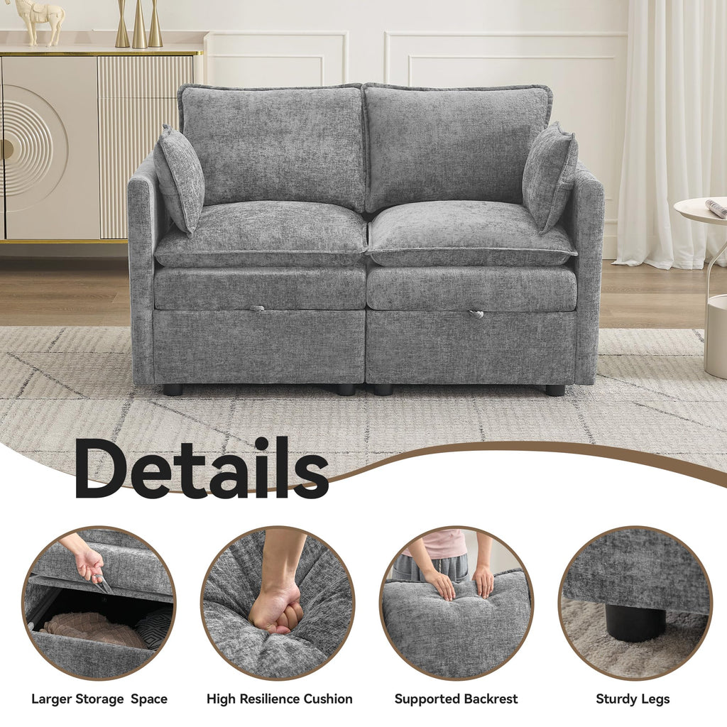 Light Grey Chenille 2 Seater Loveseat Sofa with Storage I766131